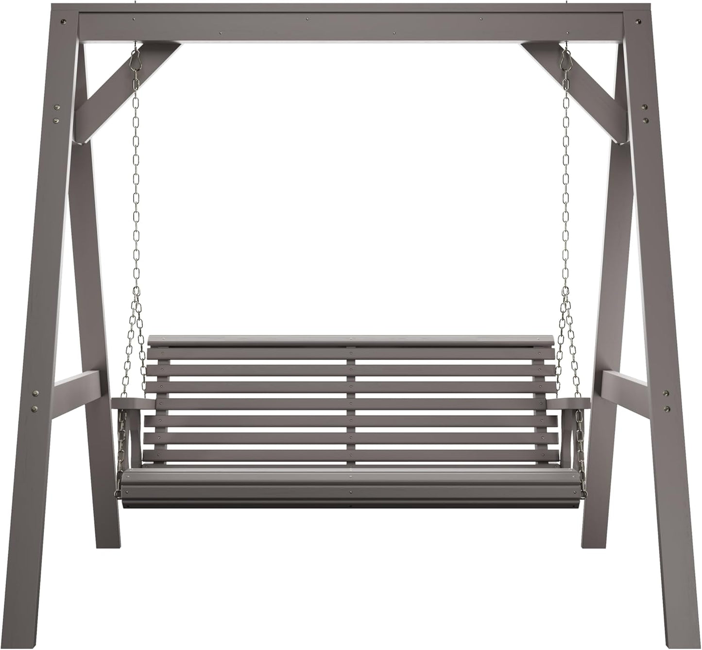 Amish Casual 6 Foot Roll Back Swing with A-Frame Stand in Semi Solid Grey - Freestanding Wood Porch Swing for Patio, Yard or Garden