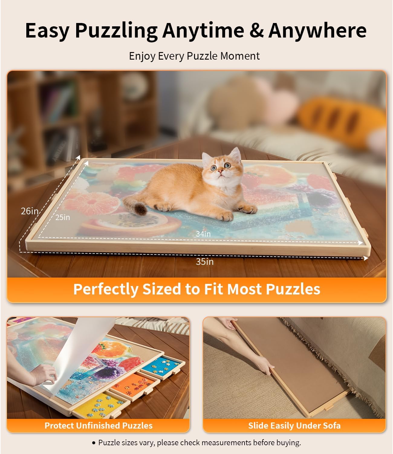Join&Joy 1500 Piece Puzzle Board Pro, with 6 Drawers & Cover, 34" x 25", Sort-Wise Colorful Felt Drawers, Wooden Jigsaw Puzzle Board, Birthday Gifts for Mom