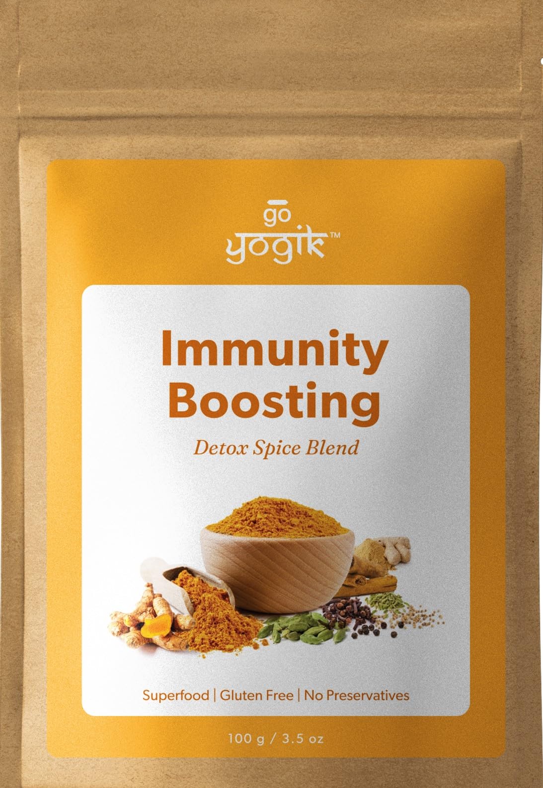 Go-Yogik Immunity Powder |100G | Turmeric Spiced Tea - Spice Blend Of Turmeric, Organic Fennel, Organic Cumin, Organic Coriander