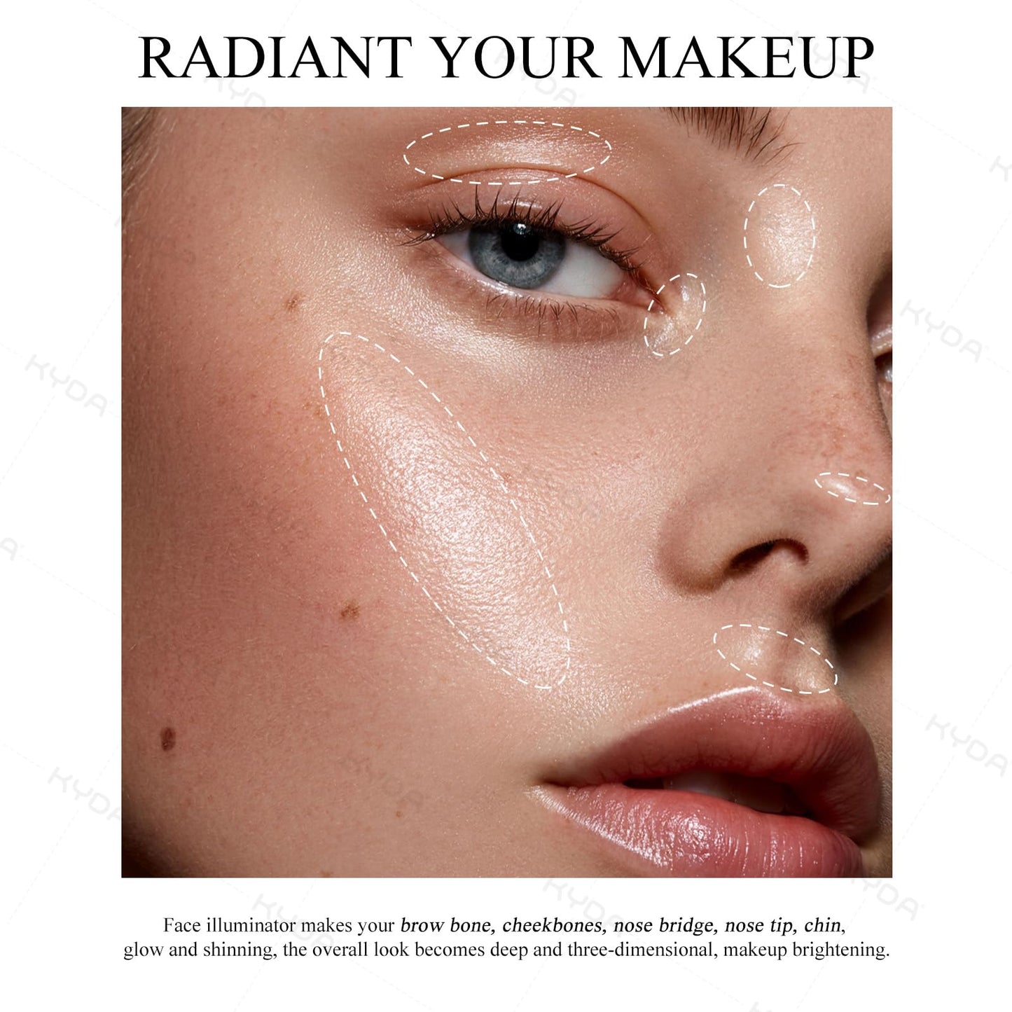 KYDA Face Highlighter Palette, High Glossy Face Illuminator Palette, Narutal Glow Finish, Pearl Shimmer Smooth Baked Powder, Las