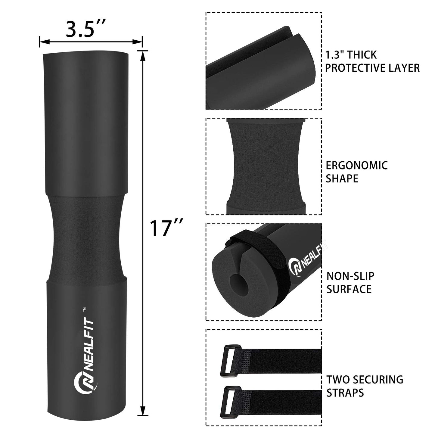 NEALFIT Barbell Pad Squat Pad for Squats—Squat Bar Pad—Great for Weightlifting,Lunges and Hip Thrusts—Foam Sponge Pad—Fit Standard and Olympic Bars Perfectly