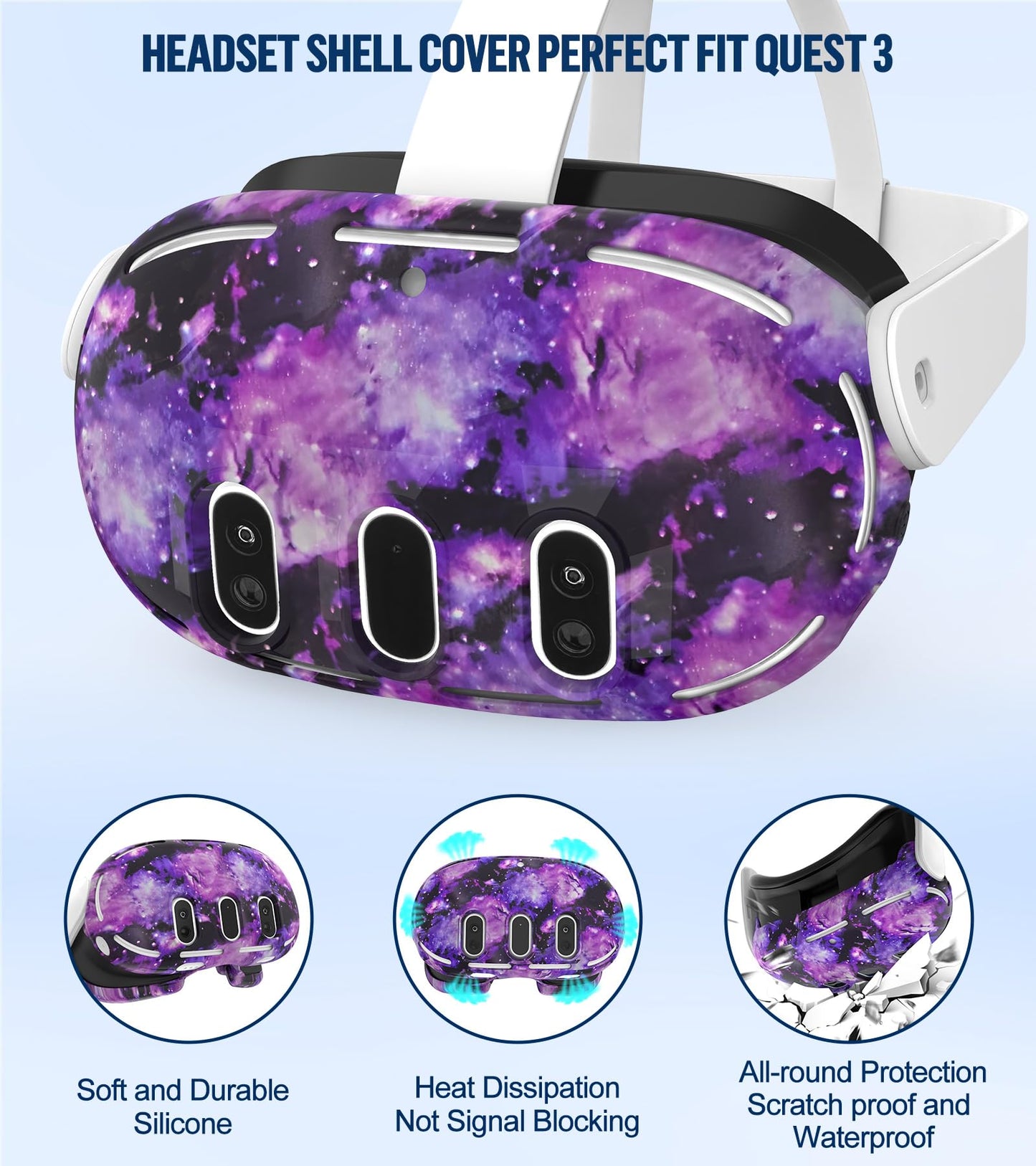 Silicone Cover Set Compatible with Meta/Oculus Quest 3 Accessories, Controller Grips, VR Shell Cover, Facial Interface Cover, Protective Lens Cover, Tempered Glass Lens Caps, Not Fit Quest 3S