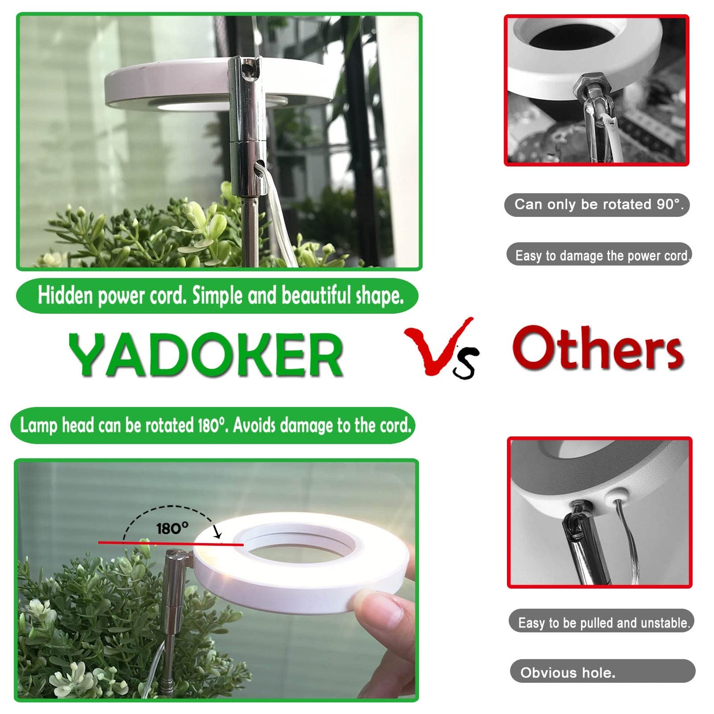 Yadoker LED Grow Light for Indoor Plants, Full Spectrum, 2 Pack, Adjustable Height, Warm White, Aluminum Material