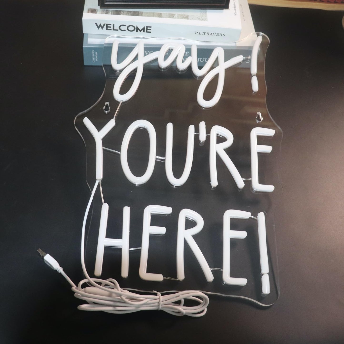 Yay! YouRe Here! Neon Sign Positive Quotes Decorative Neon Lights For Home Room Classroom Wall Decor Office Wall Decor Neon Light Sign Christmas Birthday Gift Thanksgiving Gift(White)