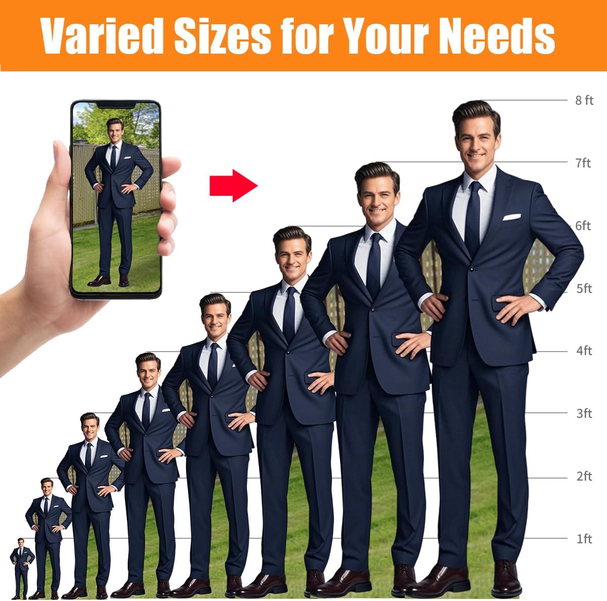 Custom Life Size Cardboard Cutouts, Personalized Photo Standup Cardboard Cutout with High Resolution | Perfect for Party, Birthday, Wedding, or Sports Events Decor (Coroplast - 3 ft)