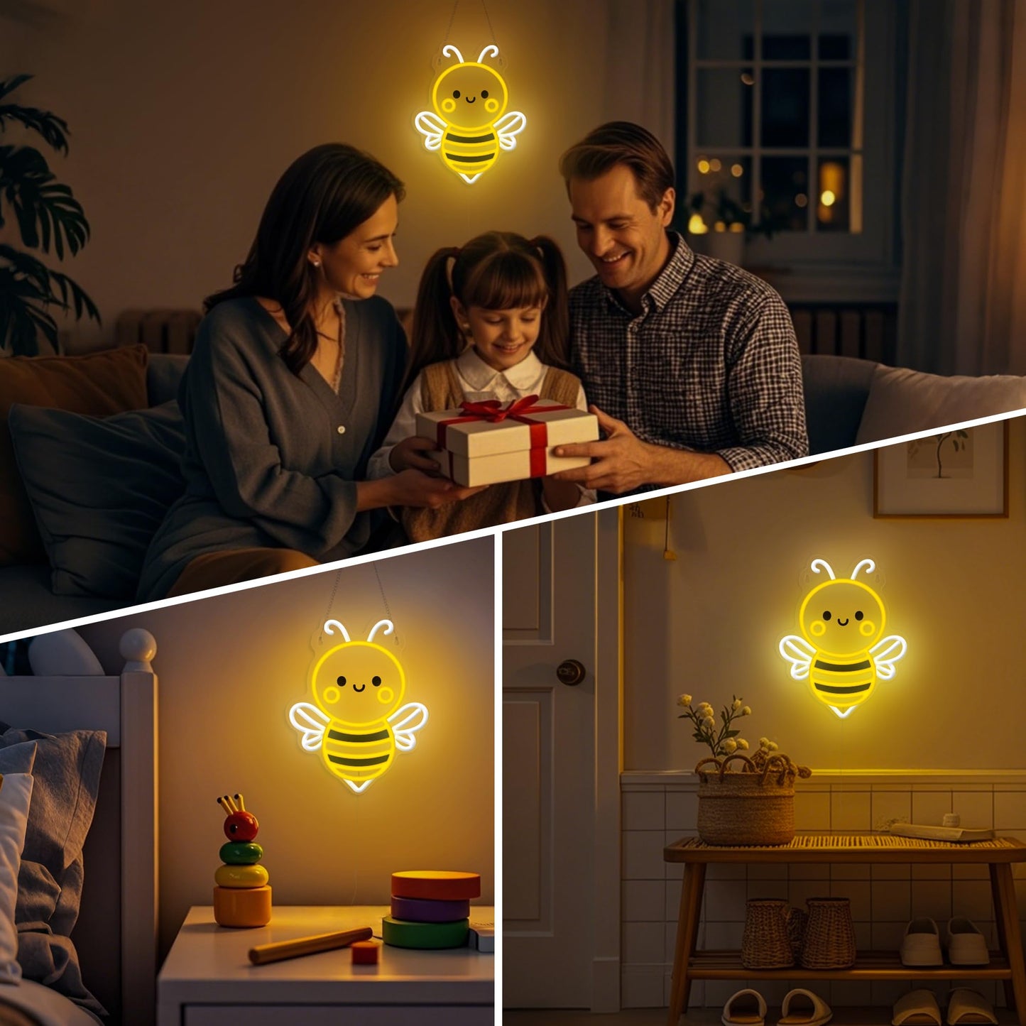 Bee Neon Sign Wall Art Honey Bee Decor For Bedroom Living Room Office Patio Garden Stores Usb-Powered Energy-Saving Light With Hanging Kit Gifts For Kids Women Beekeeper