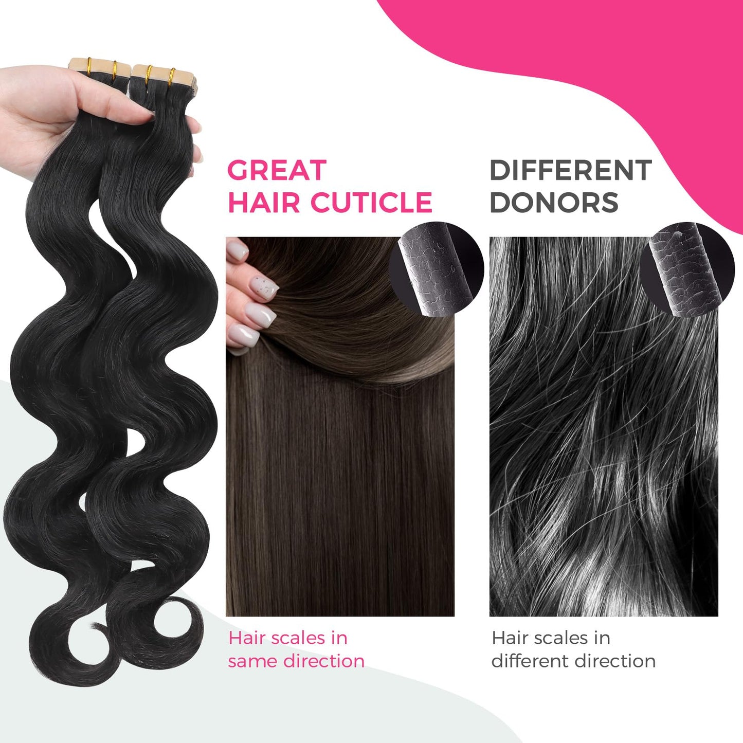 Lashey Tape in Hair Extensions Human Hair 40pcs 100g Body Wave 14 Inch 100% Real Human Hair Tape ins for Women Natural Black