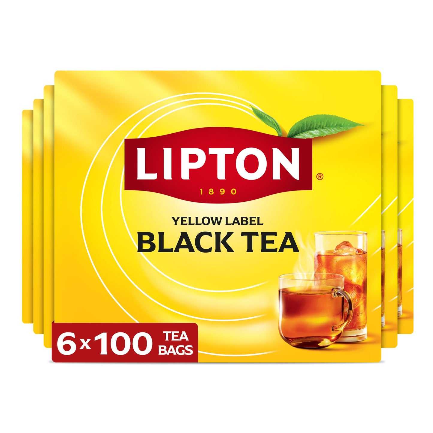 Lipton Black Tea Bags Hot or Iced Tea with High Caffeine 600 Total Bags (100ct - Pack of 6)