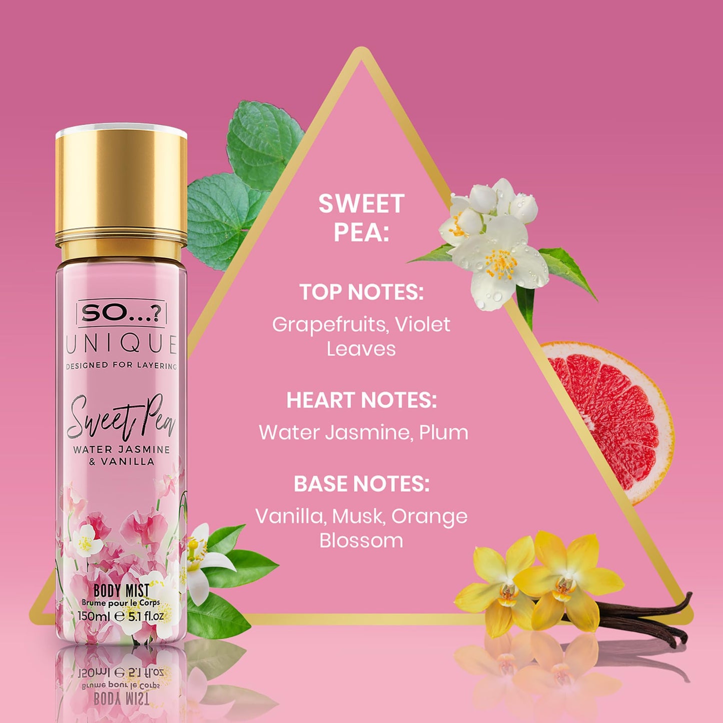 So...? Unique Body Mist - Sweet Pea for Women - 5.1 oz Body Mist - Pack of 3