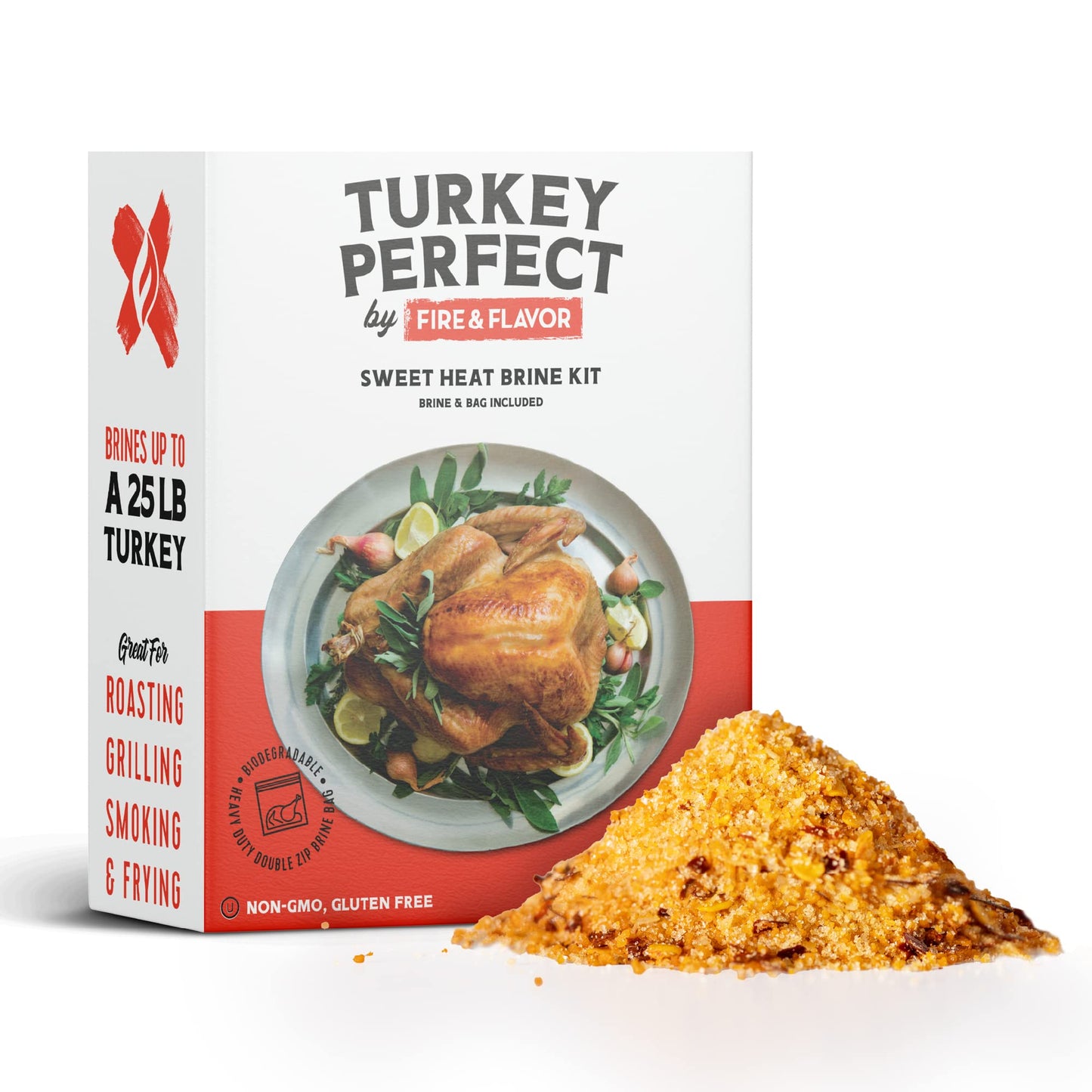 Fire & Flavor Sweet Heat Turkey Brine Kit - Seasonings for Roasting Grilling smoky aroma and Frying Turkeys - Includes Brining Bag