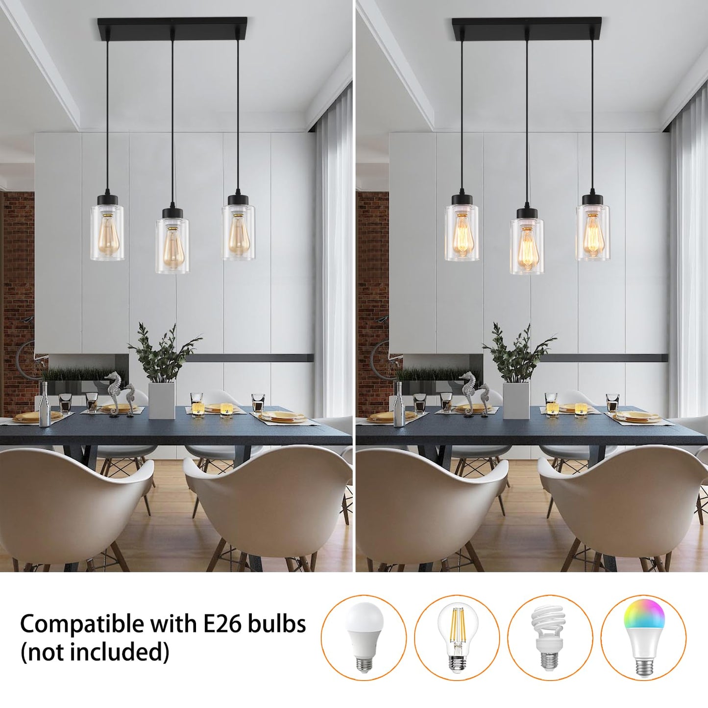 Cafulam Black Chandelier Farmhouse Light Fixtures Over Table Dining Room Light Fixture Kitchen Island Lighting Chandeliers Modern Pendant Light With Clear Glass Shade Industrial Hanging Lighting