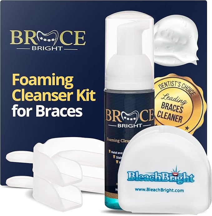 Teeth Whitening for Braces, Braces Cleaner Foam, Brace Teeth Whitening kit for Under Metal, Ceramic, Brackets & Wires. Cleaning Kit, Use w/Toothbrush or Trays No Sensitivity. Minty, Teens, Adults