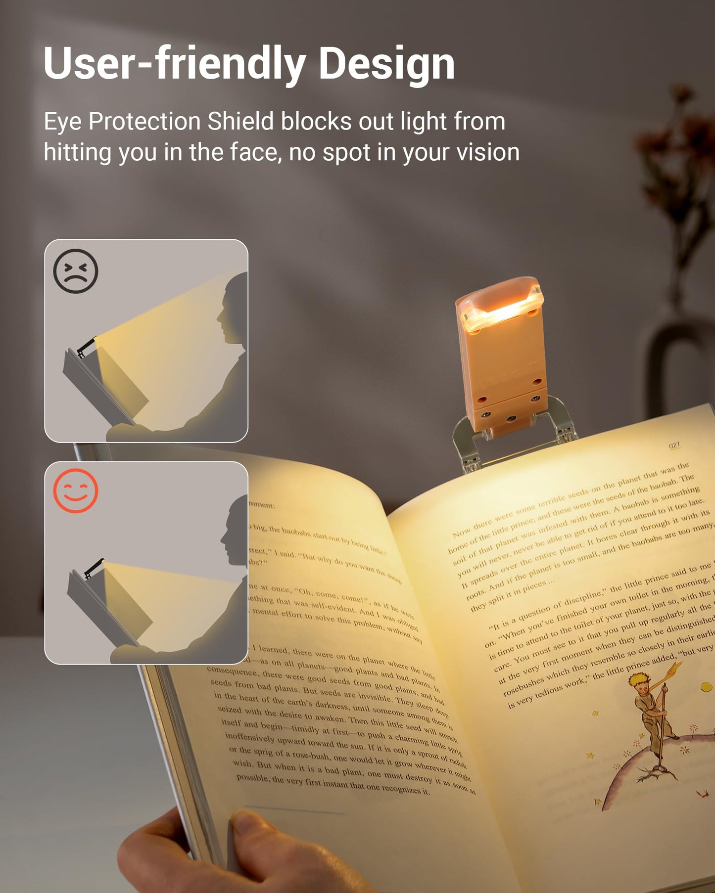 DEWENWILS USB Rechargeable Book Light Clip-on LED Reading Lamp, Warm White, Adjustable Brightness, Mocha Mousse, Model IT-008