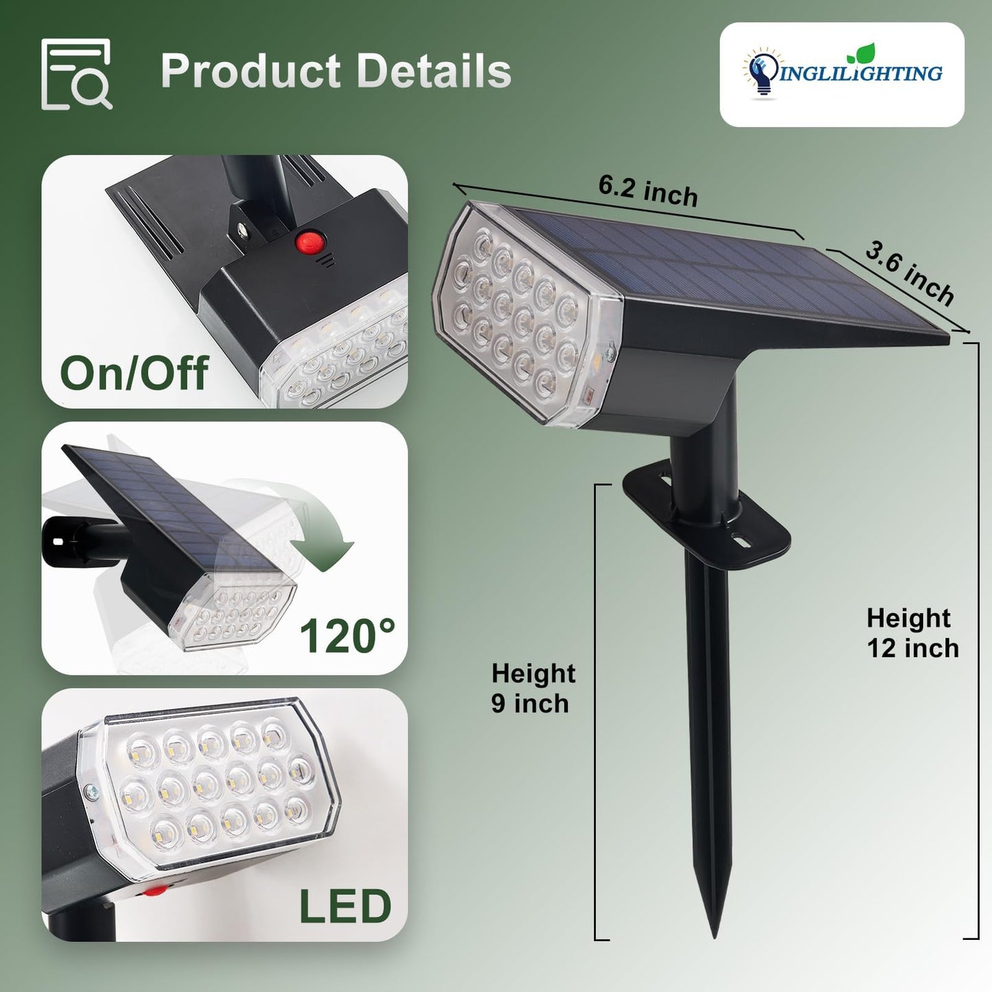 Dinglilighting Waterproof Solar Lights Outdoor: Ip65 Led Spot Light Decorations For Garden - 3 Lighting Modes Solar Powered For Yard - Halloween Christmas Lights Landscape Pathway Patios 4Pc Warm