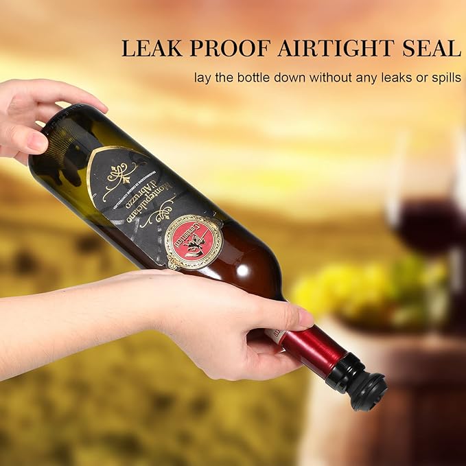 Honoson Wine Stopper Resealable Wine Pump Vacuum Stoppers Vacuum Wine Stopper Silicone Wine Saver Stoppers Practical Wine Saver Stoppers for Kitchen Supplies Wine Bottle Tools (Black,24 Pieces)