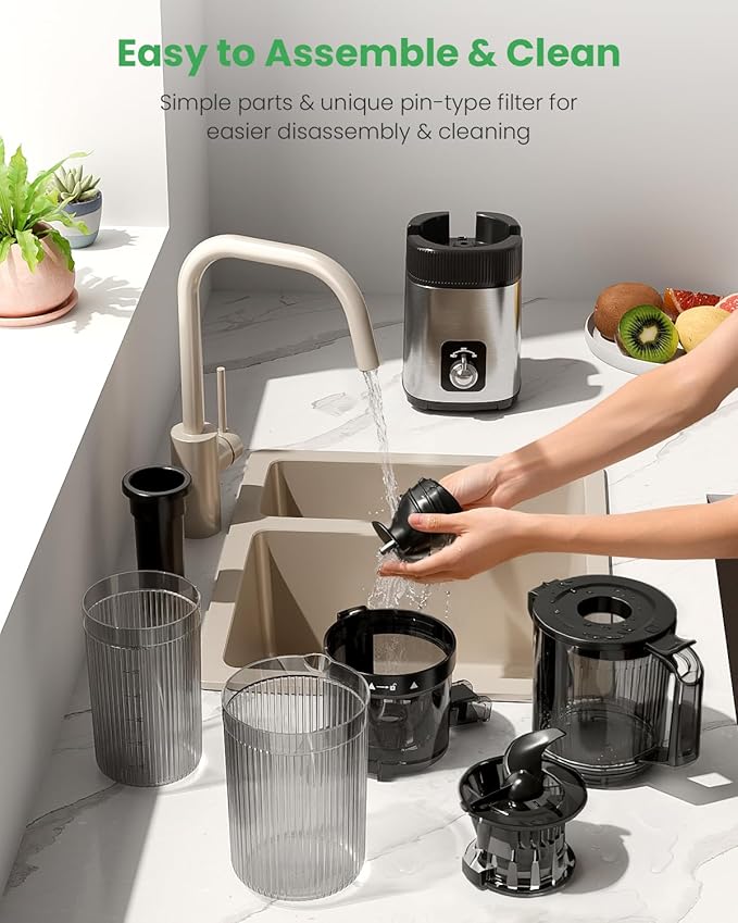 Kismile Cold Press Juicer, Juicer Machines Vegetable and Fruit, 4.35" Wide Feed Chute, Slow Masticating Juice Maker with Reverse Function, Electric Juicers Easy to Clean, Stainless Steel Juicer
