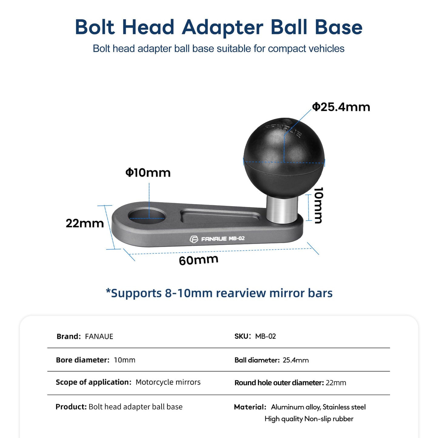 Fanaue 1 Inch Angled Bolt Head Adapter Ball Base With 10Mm Mounting Hole, Aluminum 1 Ball Head Compatible With Ram Mounts And Bi