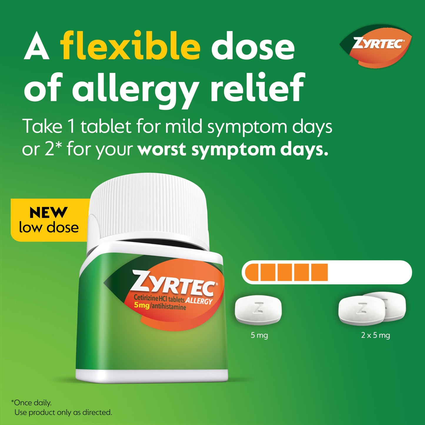 Zyrtec 24 Hour Allergy Relief Tablets, Indoor & Outdoor Allergy Medicine for Adults with 5 mg Cetirizine Hydrochloride, Relief of Runny Nose, Sneezing, Itchy Eyes, Plus Dust, Mold & Pet Dander, 35 ct