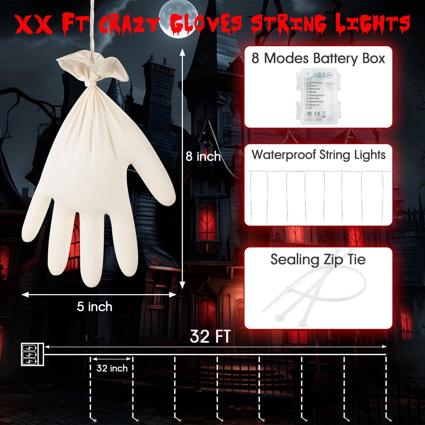 MAOYUE Halloween Decorations Outdoor Lights, 8 Modes, PVC, Green, Model: halloween15