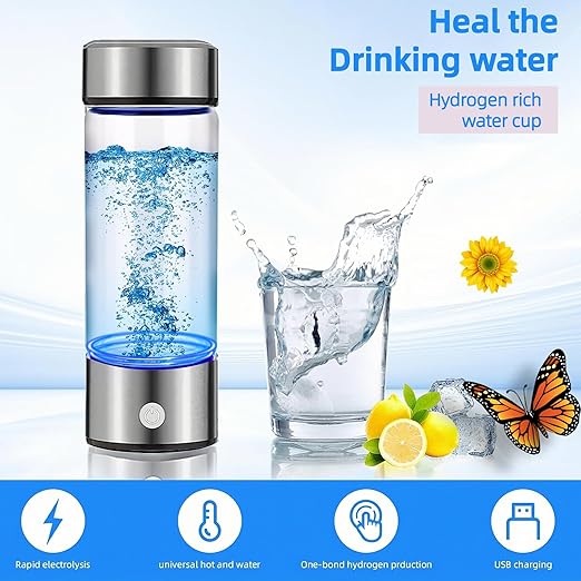Hydrogen Water Bottle Generator 2pack, Glass Hydrogenated Water Bottle Health Cup, Hydrogen Water Generator w SPE/PEM Tech, Hydrogen Water Machine Improve Water for Home/Office/Travel/Daily Drinking