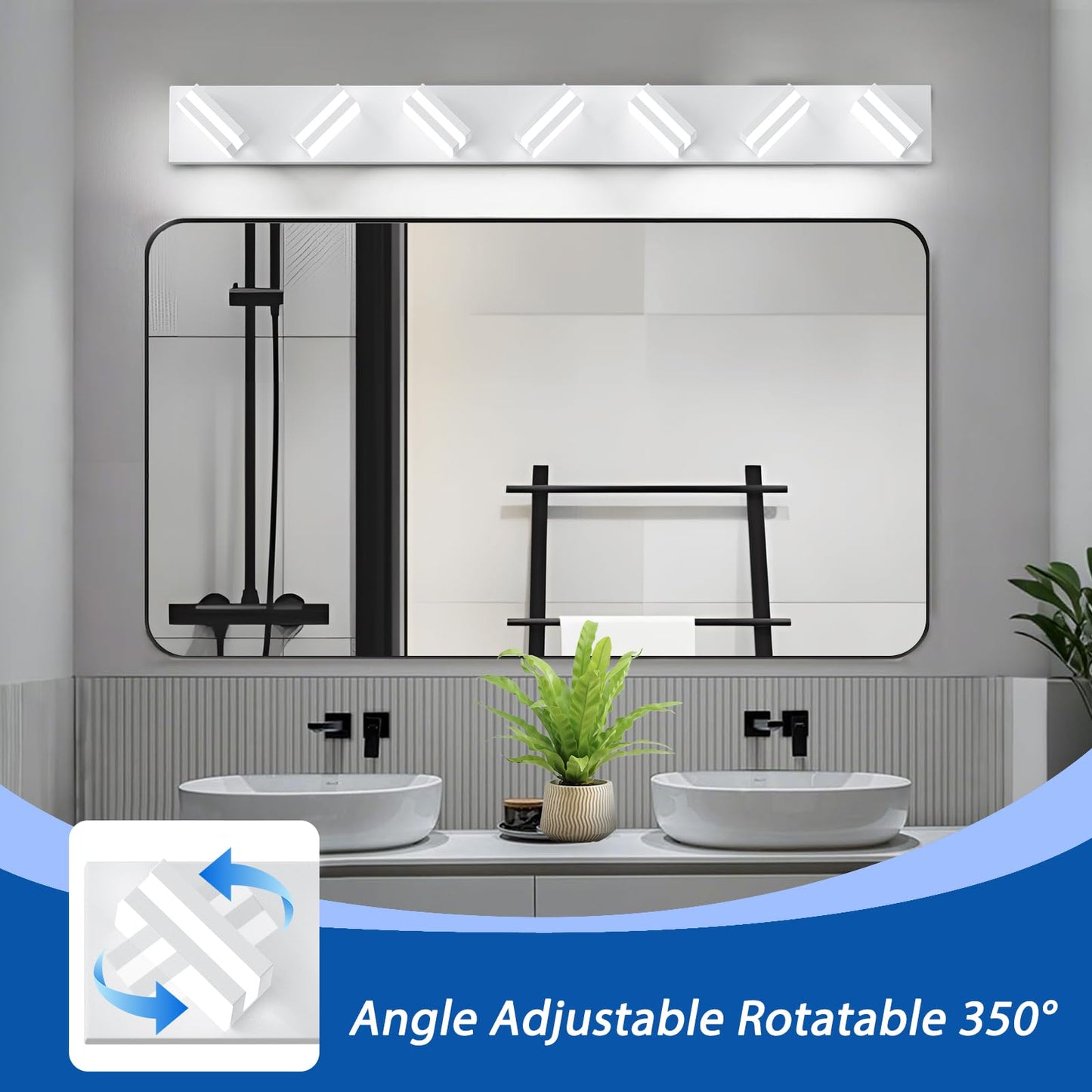 IZORRO LED Modern Bathroom Lights Fixtures(7-Light,Dimmable),Matte White Acrylic Wall Lighting,Vanity Lights for Bathroom Over Mirror - 6000k 40In (No Assembly Required)