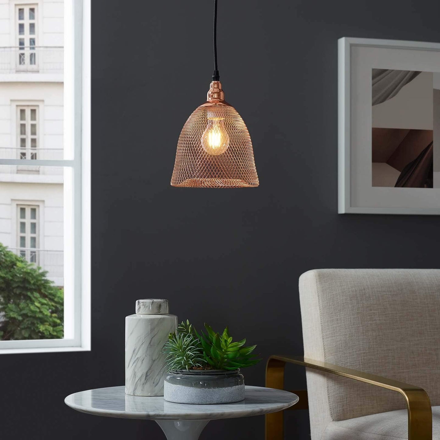 Modway Glimmer 7in Pendant Light, Yellow Metal Bell Shade, Model EEI-2902
