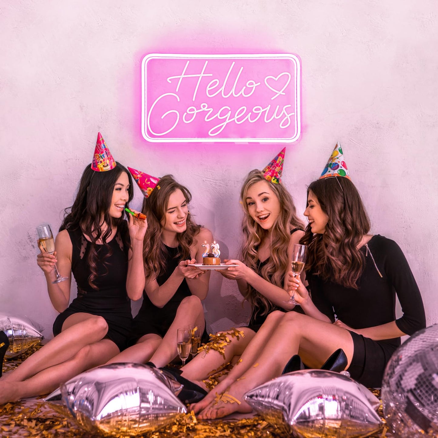 welltodo Neon Sign - Hello Gorgeous Pink Bedroom Decor, Dimmable, 15.95 x 8.75 inches