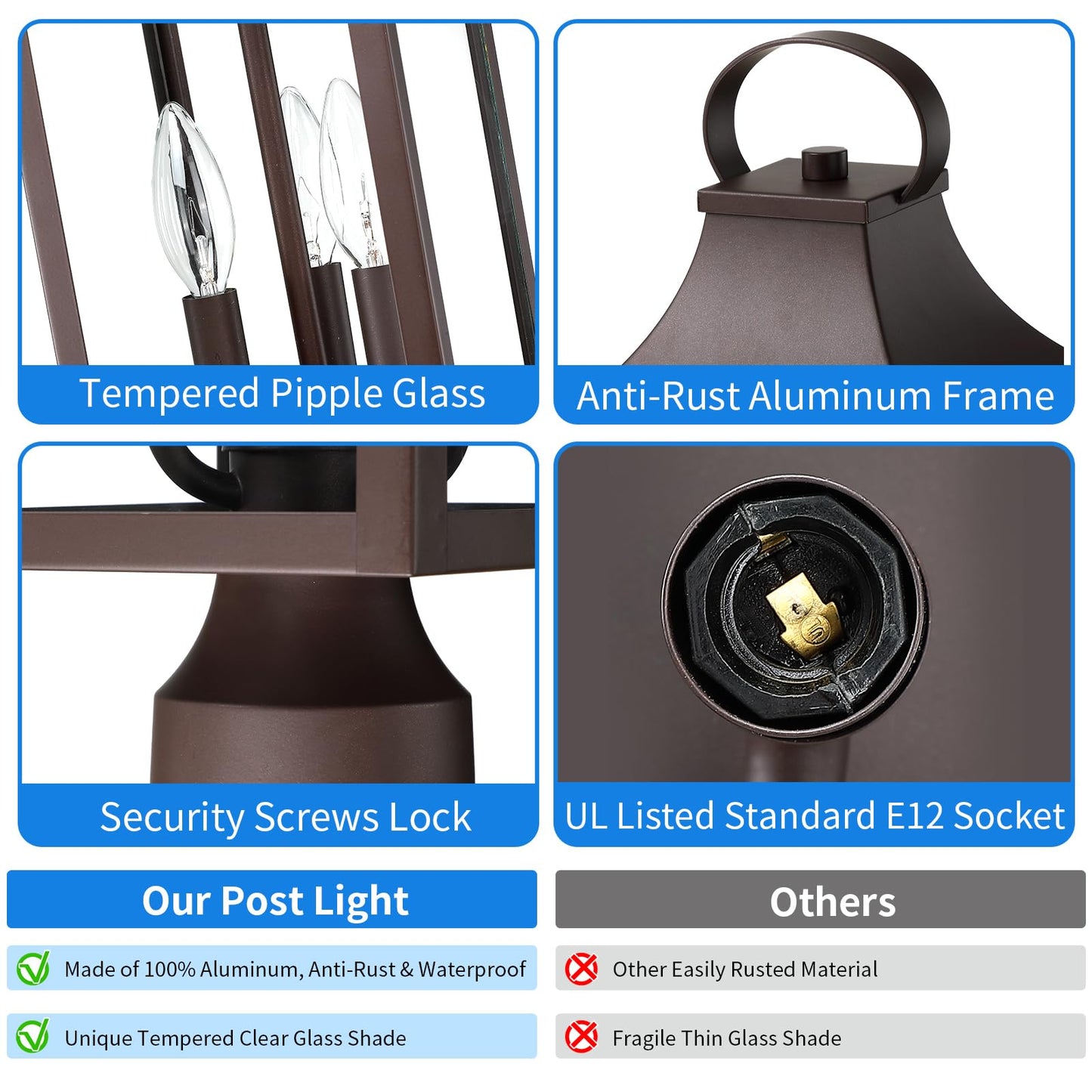 Myhxq 18.62 Post Light Outdoor Large 3-Light Lamp Post Light Fixture Modern Pillar Outside Lighting Waterproof Post Lantern Lamp Outdoor Post Light Fixtures Pole Lights For Porch Brown 1 Pack