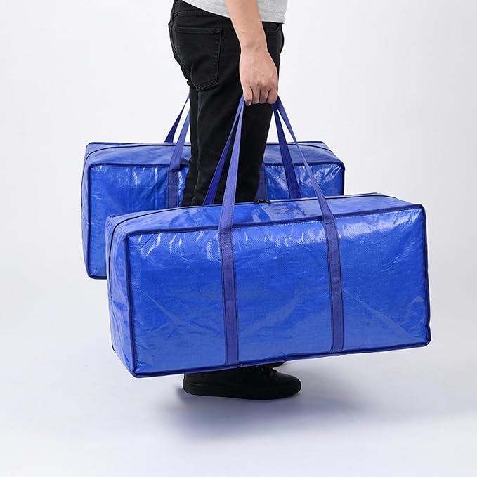 Creative Green Life Extra Large Moving Bags and Clothing Storage Bins with Strong Zipper & Carry Handles, Stackable, Heavy Duty Packing Moving Boxes for College Dorm Room Essentials (Blue, 4 Pack)