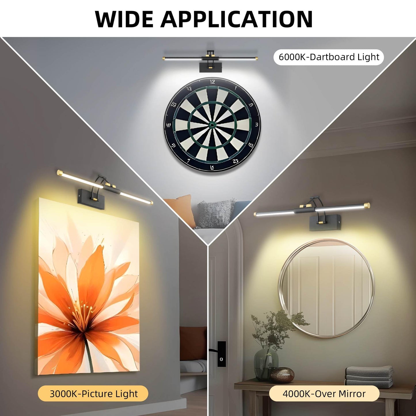 24 Picture Lights For Wall Battery Operated Wireless Picture Lights With Remote Rechargeable Wall Light 3000K/4000K/6000K Dimmable Art Lighting For discomfort-reducingtings Frame Gallery Dartboard Black Gold