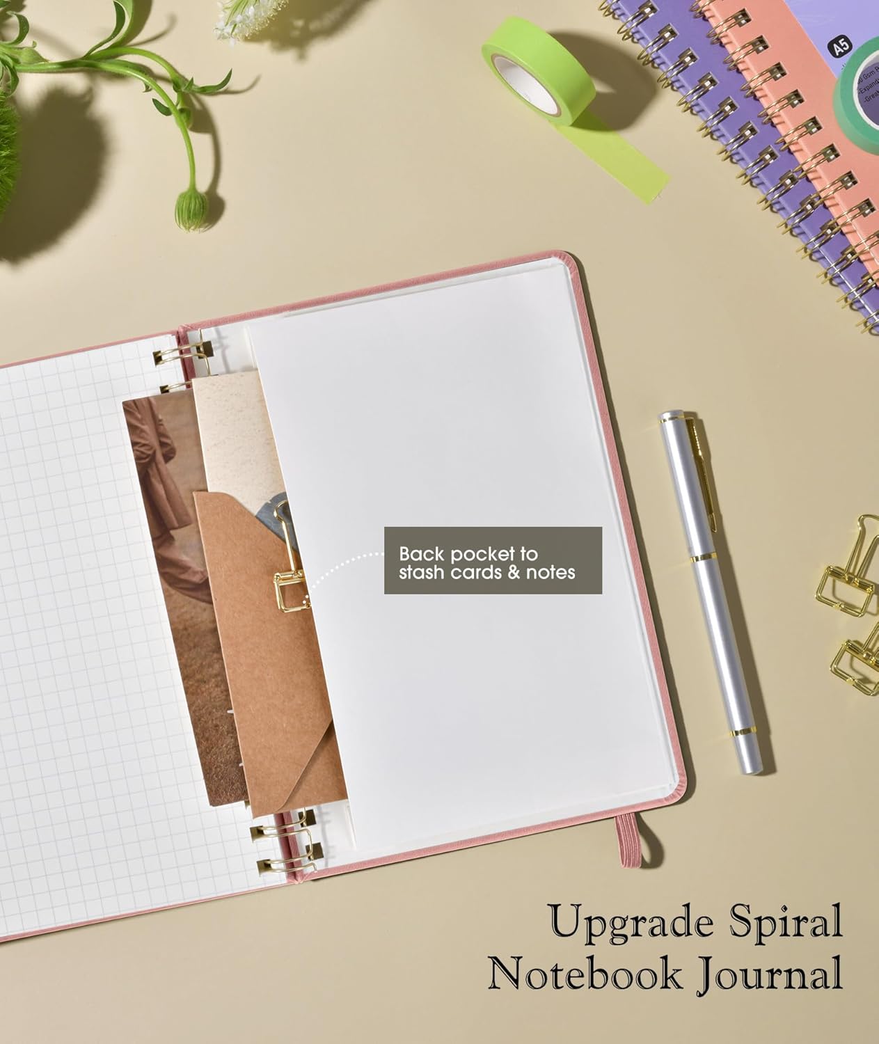 Graph Spiral Journal Notebook, A5 Hardcover Spiral Journals for Women Men, 100 GSM Graph Paper Notebooks, 150 Pages Spiral Bound Grid Notebook for Writing Note Taking Work 5.75" x 8.38", Blush Pink
