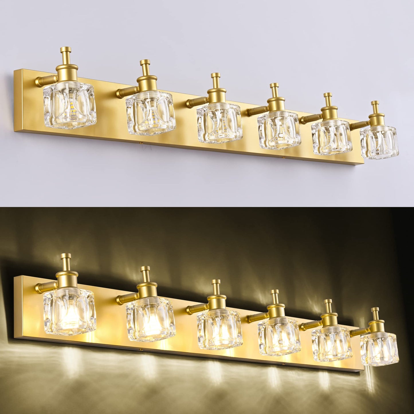 PRESDE 6 Light Bathroom Vanity Light Modern Gold Crystal Fixtures Over Mirror - Model f67bbdd5-3720-4351-9844-03f07d359eac