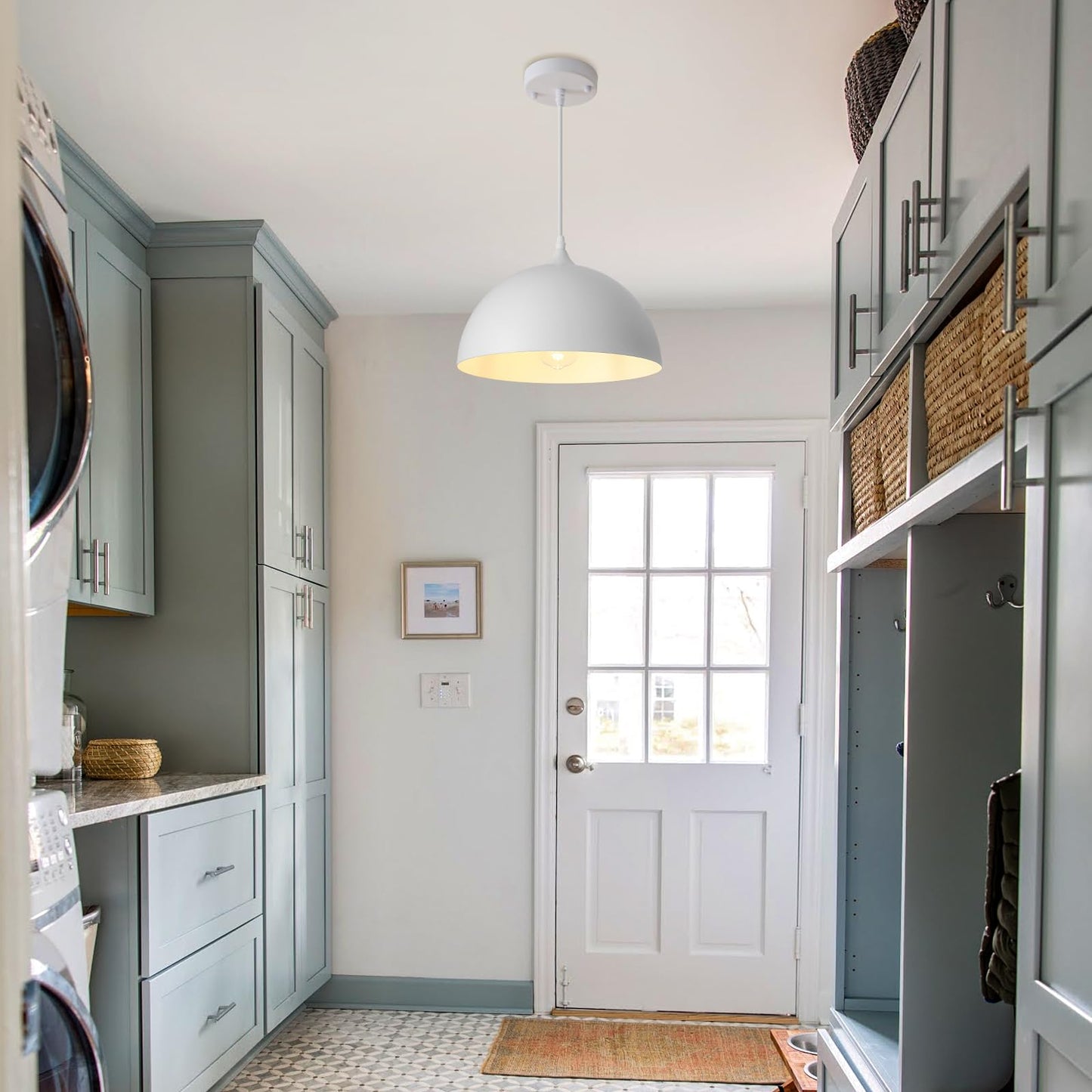Pindodo White Pendant Light 3 Pack 11.8 Inch Industrial Pendant Lights Adjustable Height Farmhouse Pendant Lighting For Kitchen Island For Dining Room Bedroom Barn