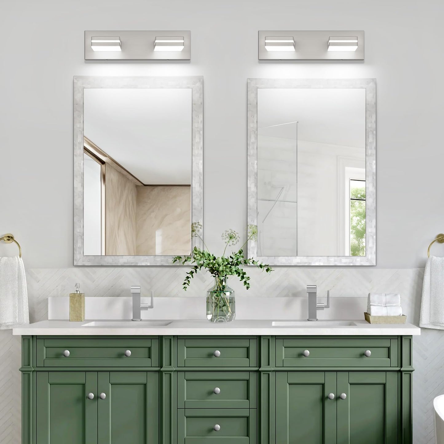 Sinerise Led Modern Bathroom Vanity Light Fixtures (2-Light 15.5-Inch Dimmable) Brushed Nickel Modern Acrylic Bathroom Wall Lighting Fixtures Over Mirror (Cool White 6000K)
