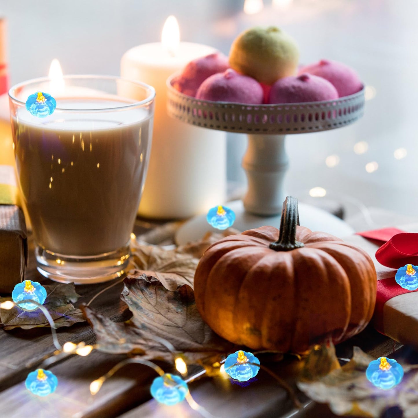 Glooglitter 2 Pcs Fall Thanksgiving String Lights 6.5 Ft Blue Pumpkin Lights String Baby Shower Decorations For Thanksgiving Halloween Indoor Window Tree Yard Porch Door Decor