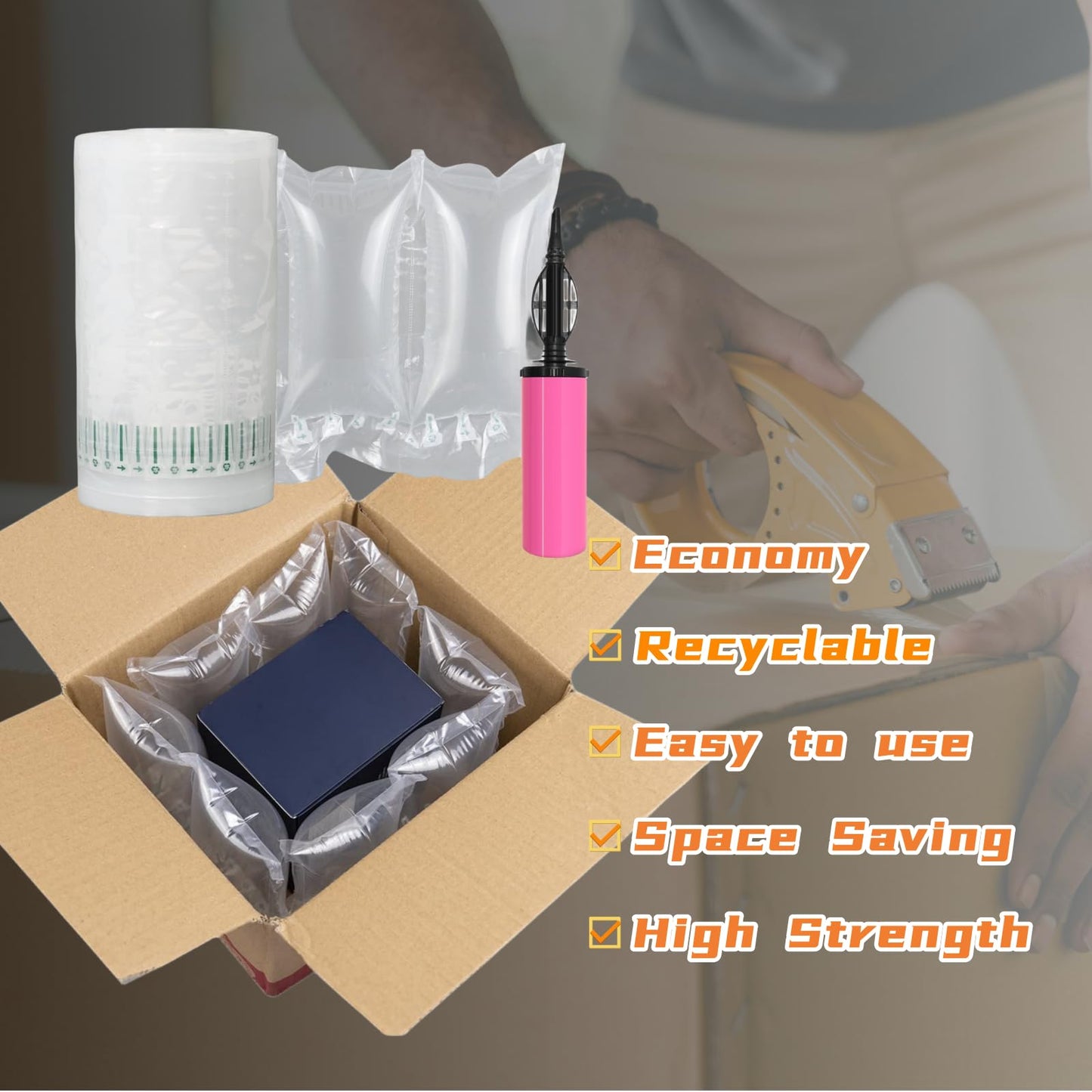 Hijelyn Air Pillows for Shipping with Pump Packaging Air Bags 400 Count Inflatable Shipping Supplies Box Filler Packing Materials Alternative to Packing Peanuts, Purse Stuffers for Shape 3.54" x 7.87"
