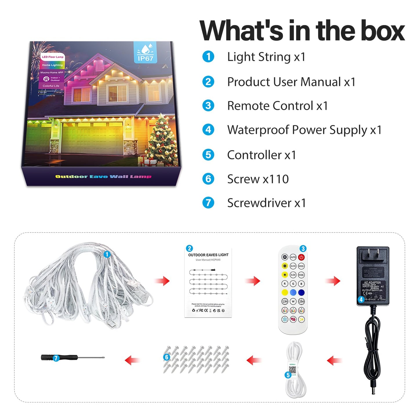 Ahawill 50Ft Permanent Outdoor Rgb Lights With Ip67 Waterproof Smart Outdoor String Lights Remote Control Eaves Lights With App Daily And Accent Lighting For Halloween Christmas Holiday Decor