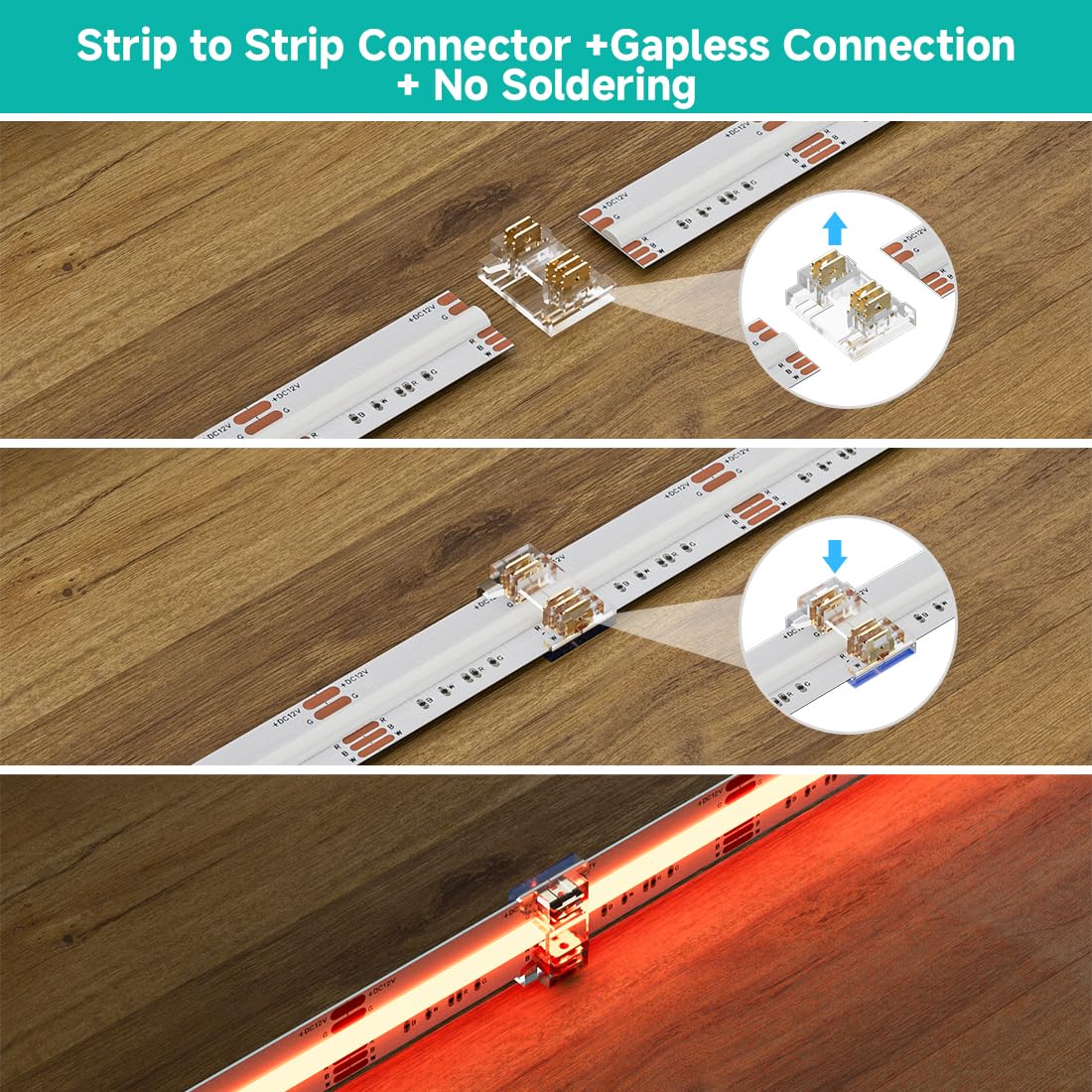 BTF-LIGHTING FCOB 12MM 5PIN Connector Kit for RGBW LED Strip Lights, Multicolor, L-Shaped, 5 Conductor 24AWG