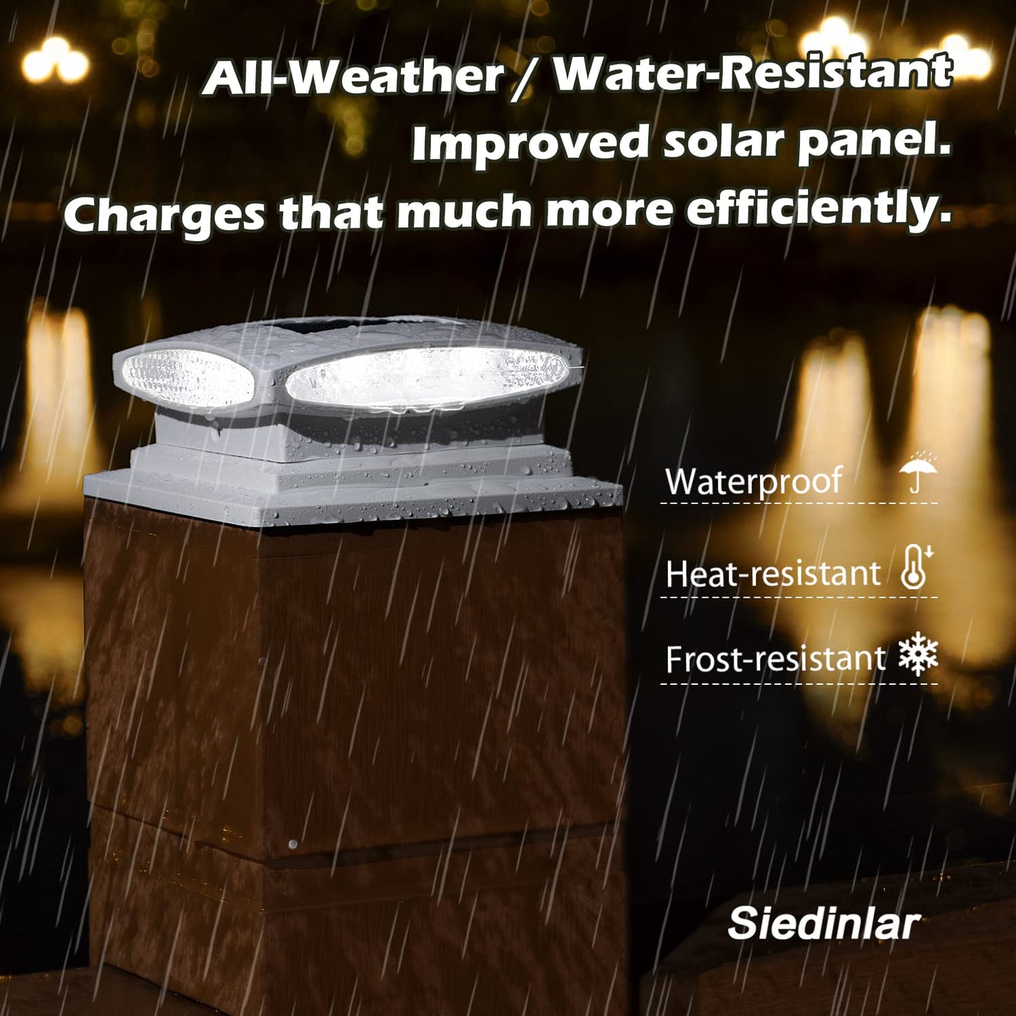 SIEDiNLAR Solar Post Cap Lights, 24 LED, 2 Modes, 6 Pack, White, Model SD1064W-6PK, for 4x4 5x
