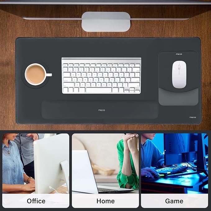 MOSISO Keyboard Mouse Pad Set, Large Gaming Mouse Pad&Rectangular Keyboard Wrist Rest&Mousepad with Wrist Rest&Coaster, Ergonomic Non-Slip&Easy Typing Pad with Curved Silicone Lining, Slate Gray