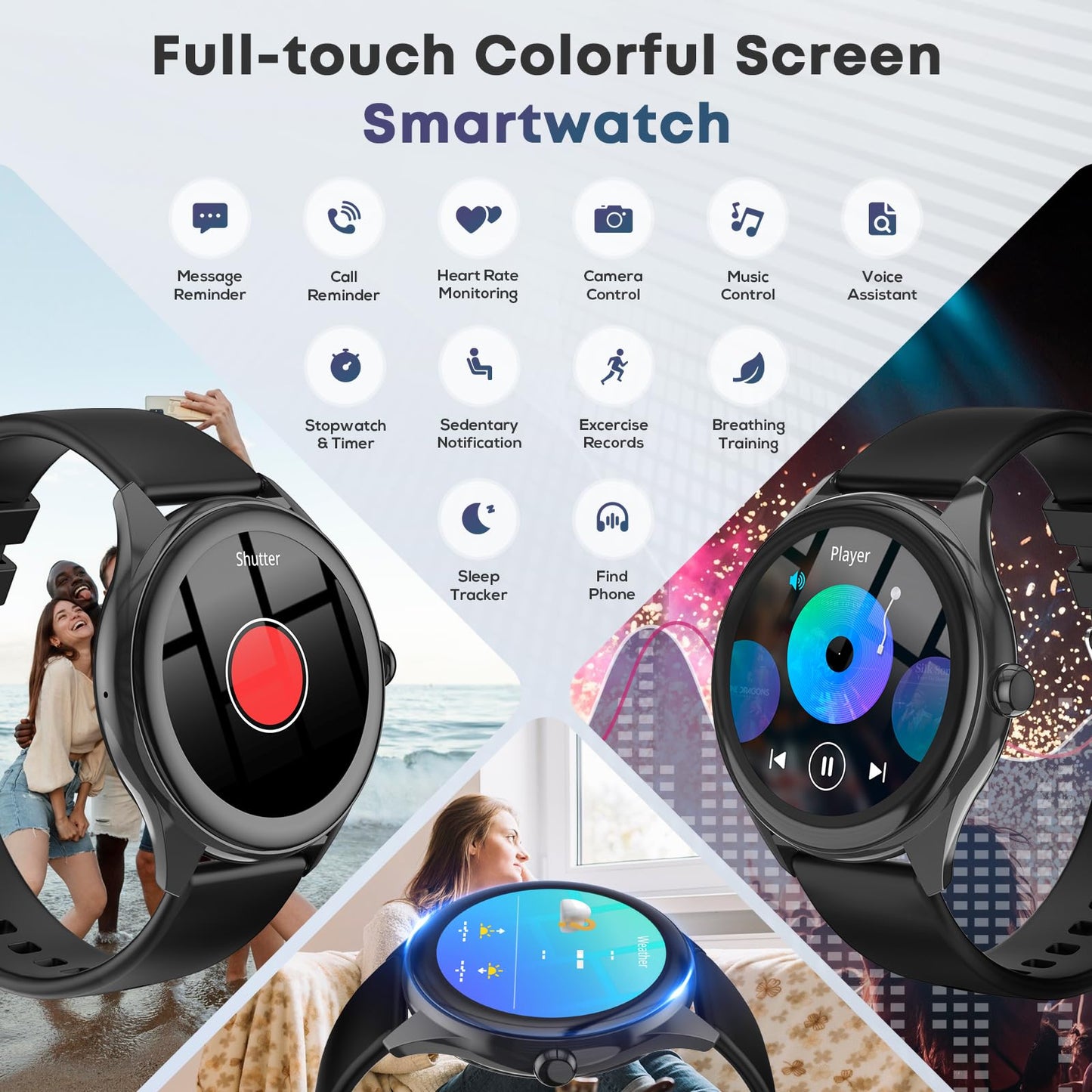 DIVOAZBVO Smart Watches for Women Men, 1.39" HD IPS Touchscreen Smartwatch with 120 Sports Modes, Heart Rate/Sleep Monitor, IP67 Waterproof, Bluetooth Call & Music Control for iPhone/Android (Black)