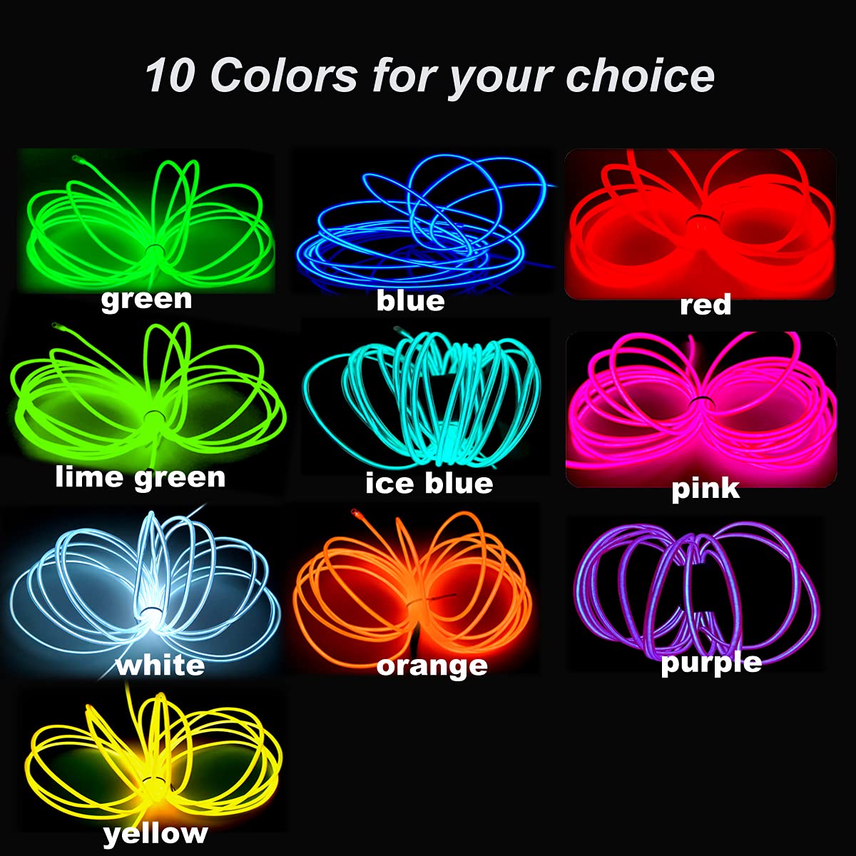 MaxLax EL Wire Blue Neon Lights Strip, 9.8ft/3m, Portable, 360° Cuttable for Parties, Halloween, DIY Decoration