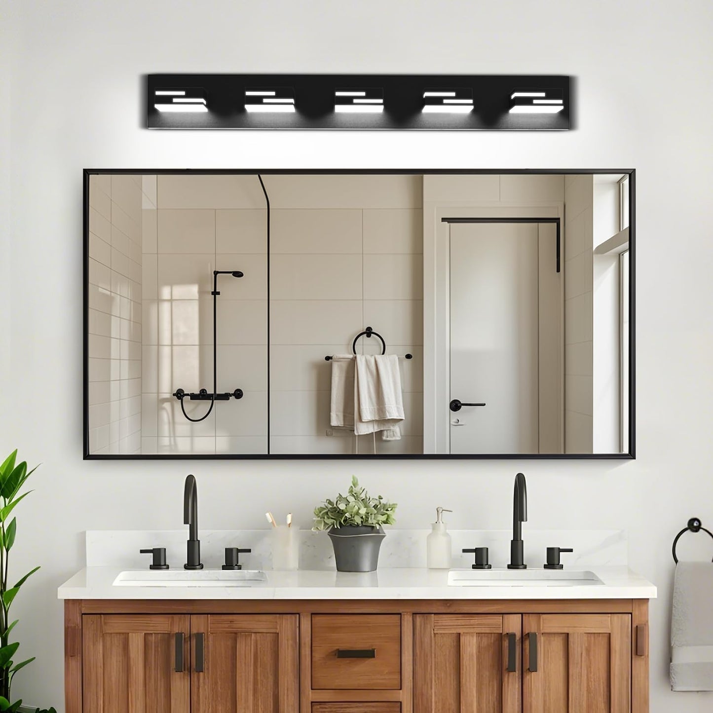 Lkhf Led Modern Bathroom Vanity Light Fixtures 5-Light 5Cct Dimmable Matte Black Vanity Lights For Bathroom Lighting Fixtures Over Mirror With 350?Rotatable Acrylic Heads 34-Inch
