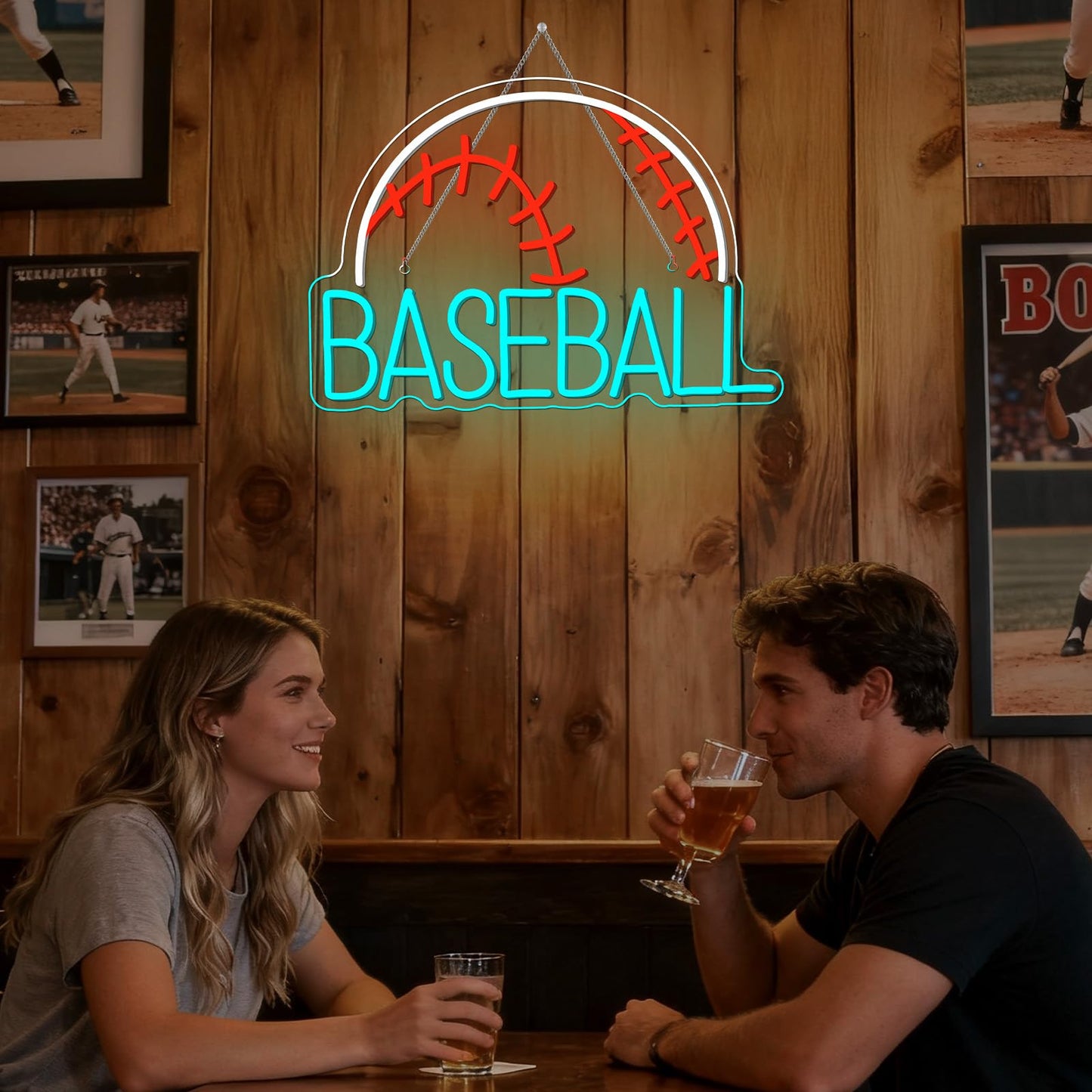 Wanxing Led Neon Baseball Sign - Blue Usb Powered Wall Decor Light For Kids, Living Room, And Shop - Stylish Red, White, And Blue Design