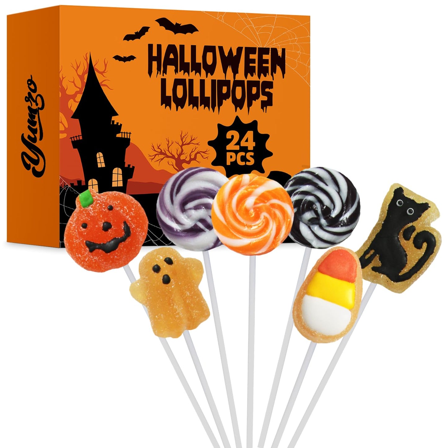 Halloween Lollipop Suckers 24 Pieces of Bulk Suckers Individually Wrapped Colorful Candy Lollipops for Trick or Treat Bags Fun Halloween Shaped Candy Party Favors