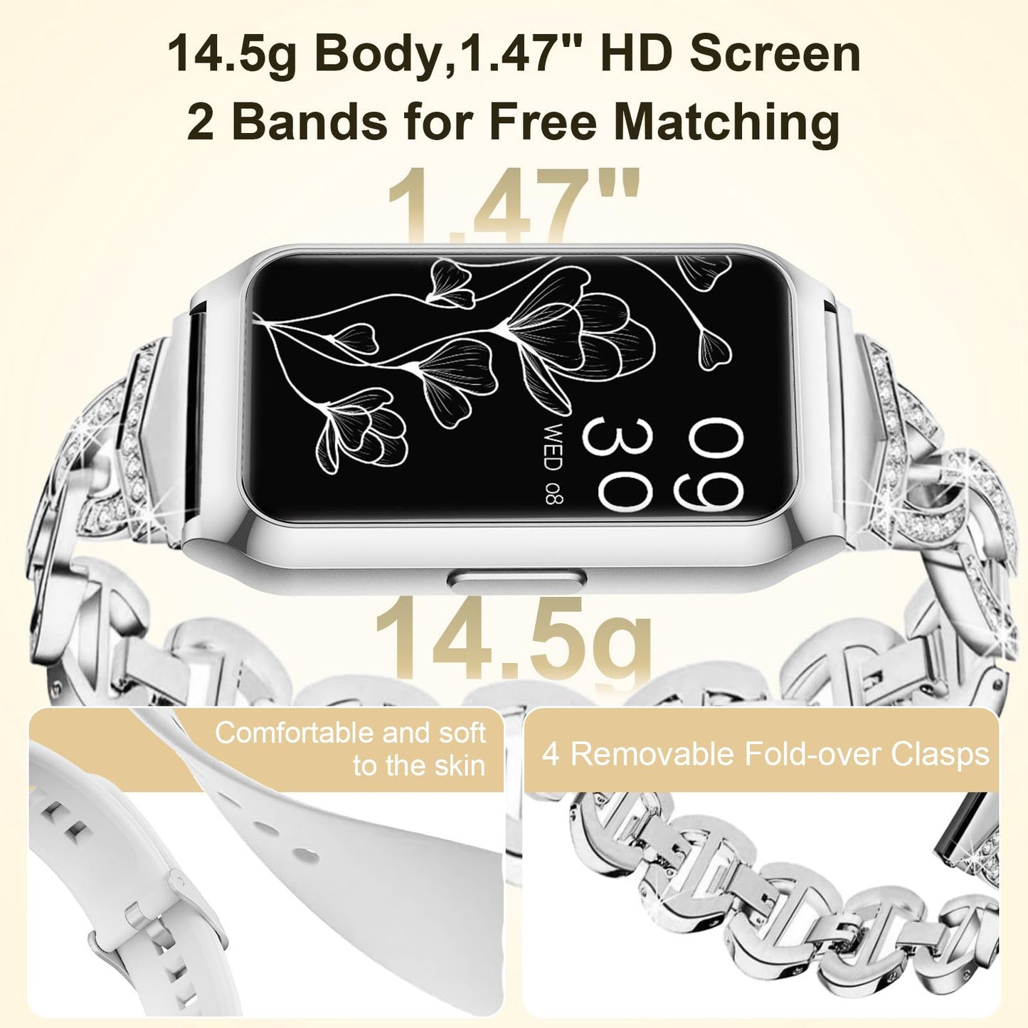 GADIXY Smart Watch,Fitness Tracker Watch 7 Day+ Battery with Heart Rate/Step Counter/Calories/spO2/Sleep Monitor,IP68 Fitness Smart Watches for Women Android&iOS Silver