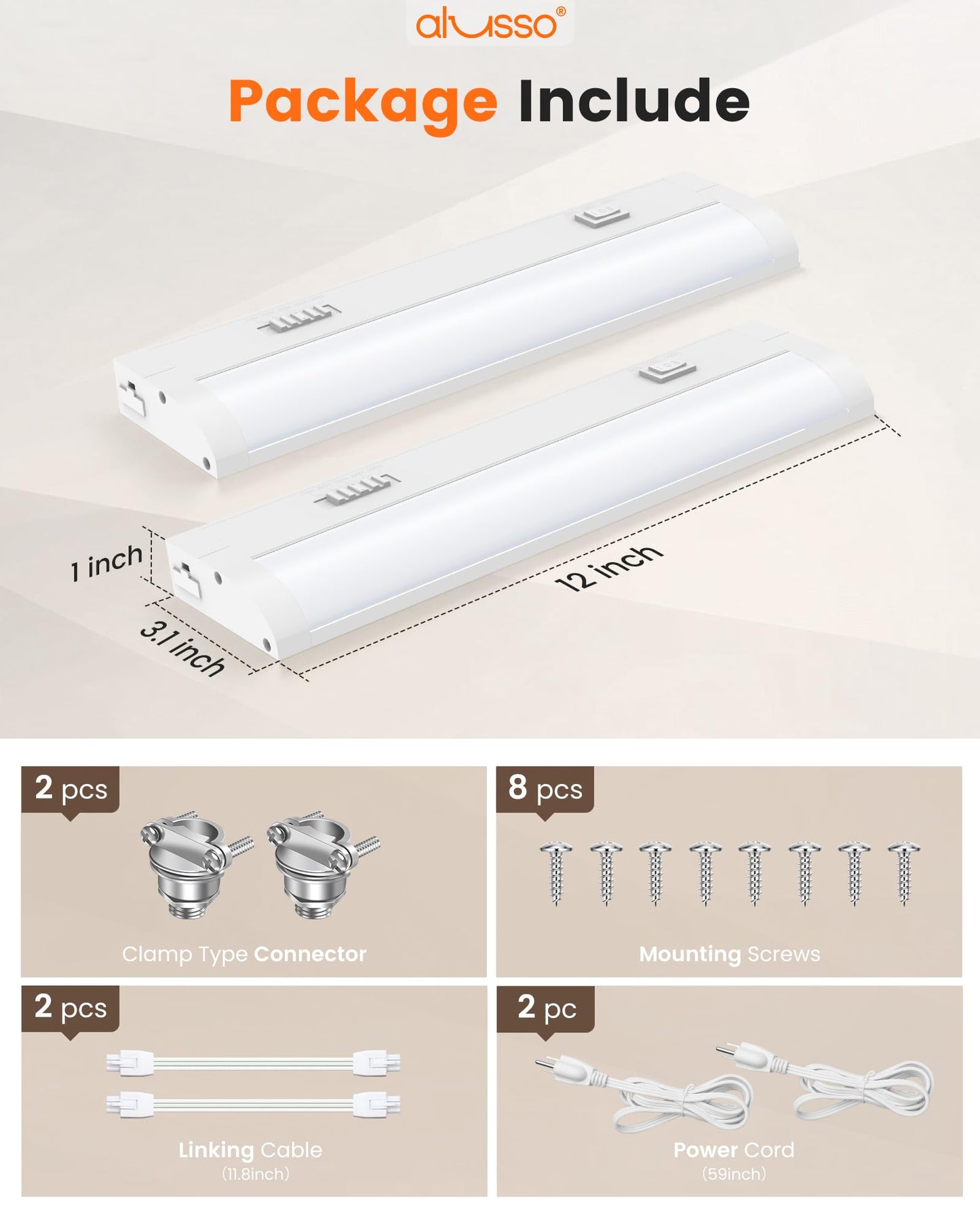 Alusso Lighting?12 Inch Led Under Cabinet Lighting Hardwired & Plug In 5Cct Color Selectable 2700K-5000K Dimmable 6W 510Lm High Brightness Linkable Strip Under Counter Lights For Kitchen 2 Pack