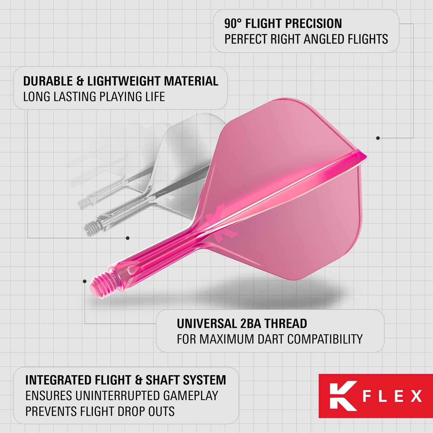 Target Darts K Flex Integrated Dart Flights And Shafts No.2 Pink (Short) | Pack Of 3 K-Flex - No2 Kflex All In One Moulded Dart Flight & Stem | Professional Dart Accessories
