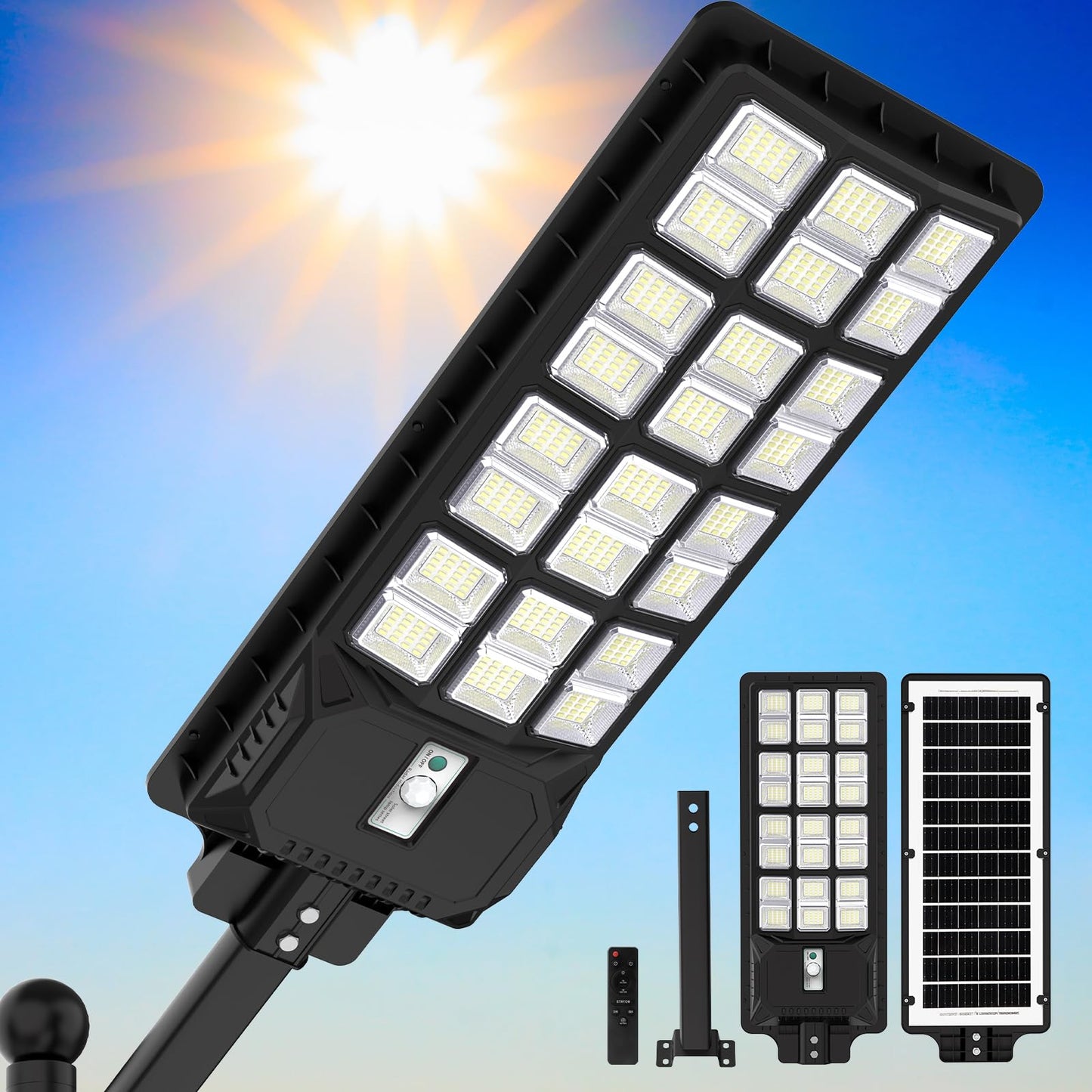 LANGY Solar Street Lights Outdoor 4000W, 6700K Solar Lights Outdoor Waterproof Dusk to Dawn, LED Flood Security Light Motion Sen