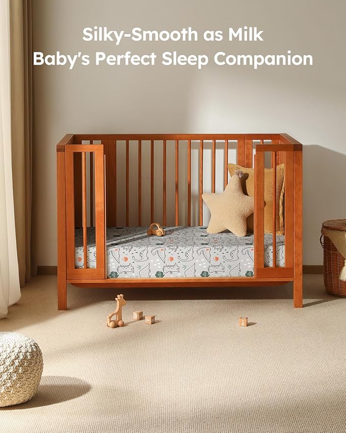 Baby Crib Sheets for Boys Girls, 28x52x8in Fitted Crib Sheet Neutral 3 Pack for Standard Crib and Toddler Mattress, Breathable Soft Microfiber Baby Sheet Green & Apricot Lion